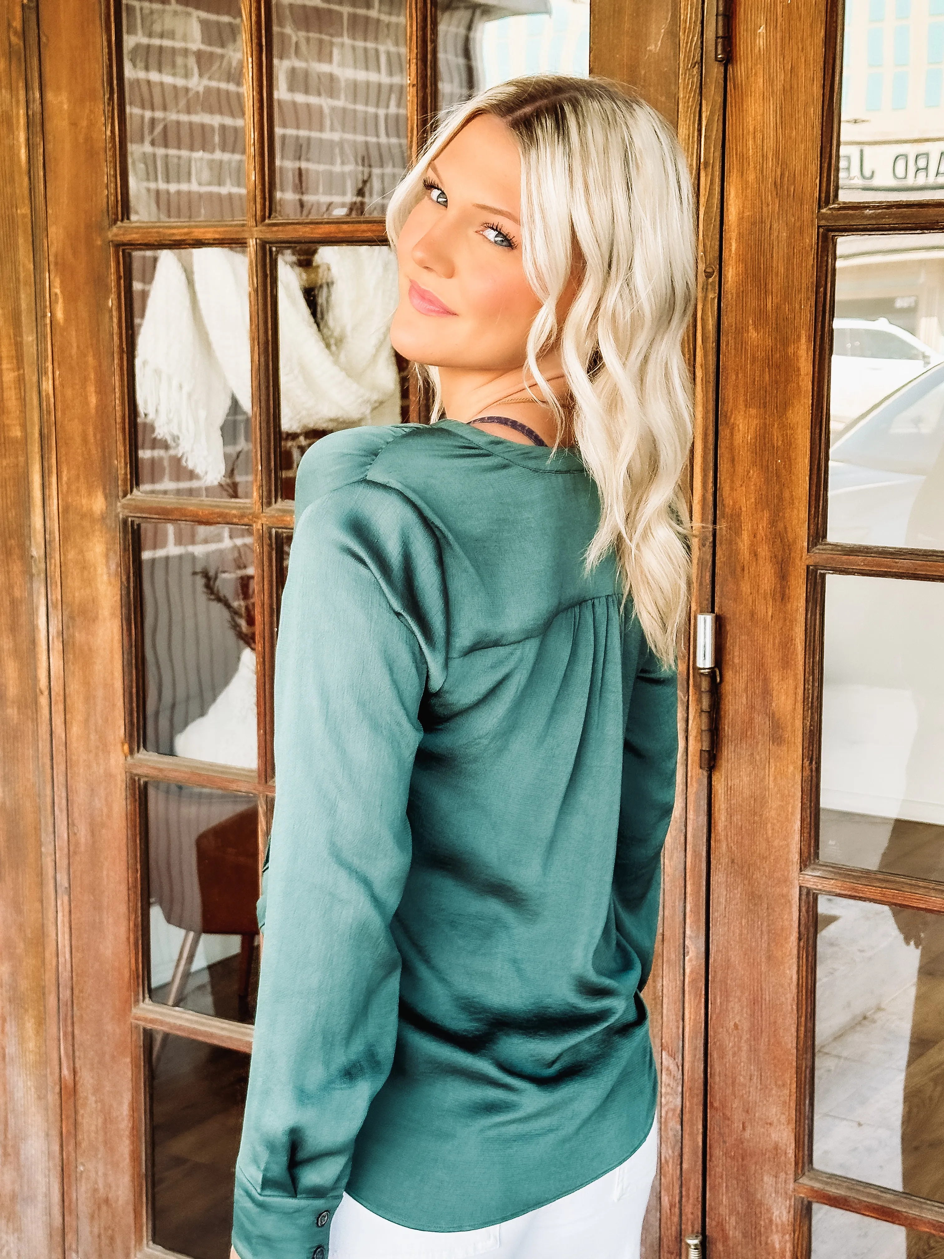 Forest Green Long Sleeve Blouse