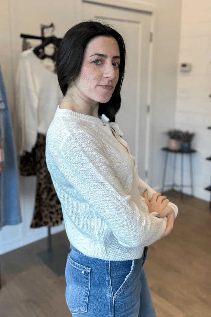 Front Bow Knit Cardi in Cream