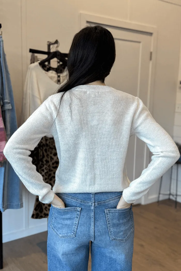 Front Bow Knit Cardi in Cream