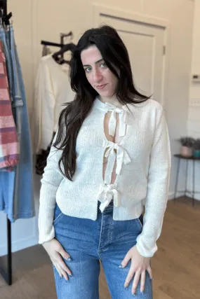 Front Bow Knit Cardi in Cream