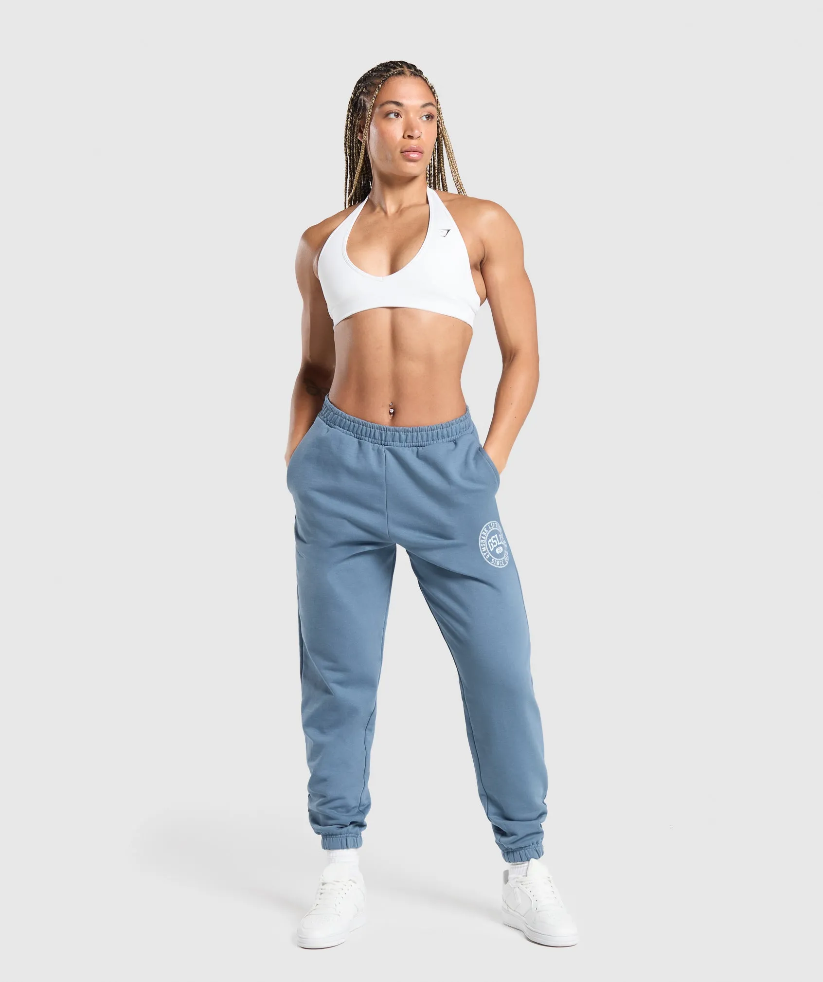 Gymshark GSLC Weight Graphic Pants - Faded Blue