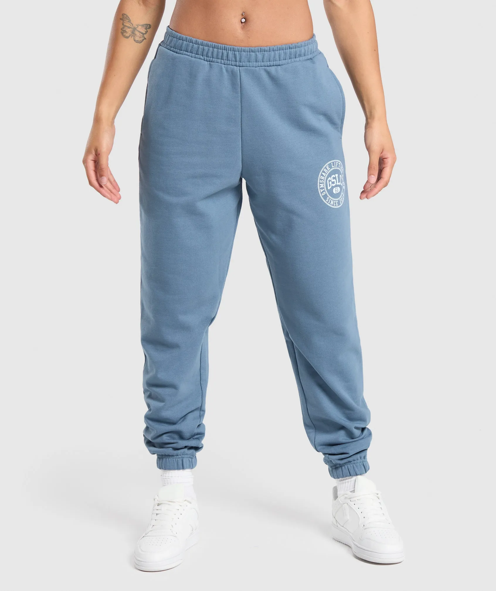 Gymshark GSLC Weight Graphic Pants - Faded Blue