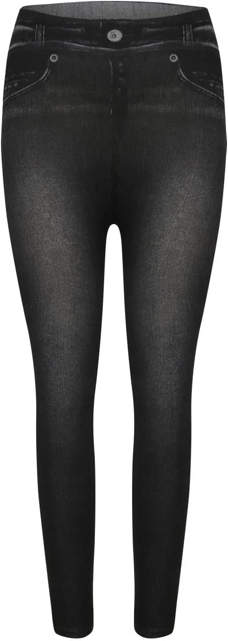 hlysgo Pull On Womens Jeans Leggings Stretchy High Waisted Skinny Denim Trouser Pants Trendy Jean Look Leggings