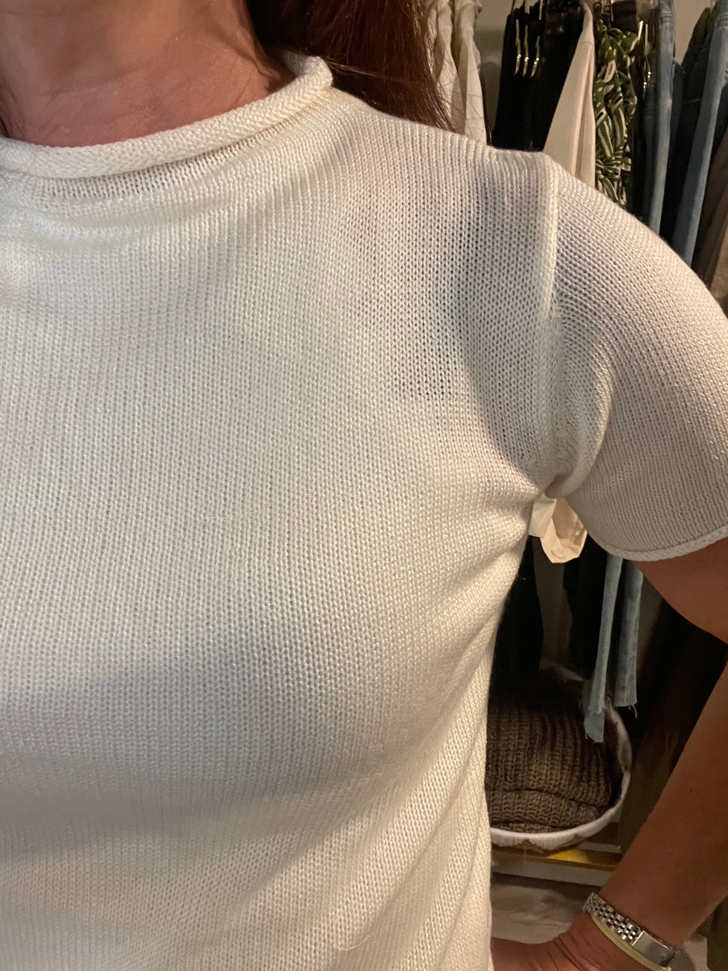 Ivory Roll Neck Short Sleeve Summer Sweater