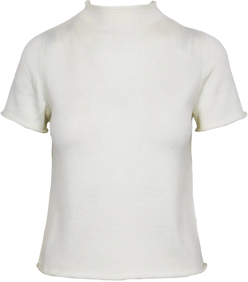 Ivory Roll Neck Short Sleeve Summer Sweater