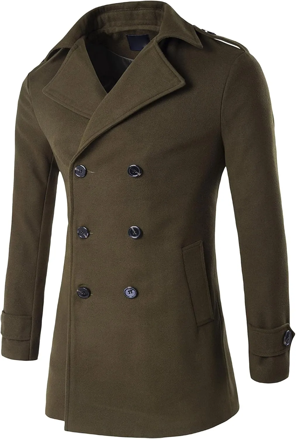 JEShifangjiusu Men'S Wool Blend Pea Coat Fashion Classic Double Breasted Trench Coat Warm Winter Business Lapel Overcoat