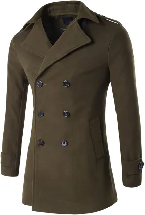 JEShifangjiusu Men'S Wool Blend Pea Coat Fashion Classic Double Breasted Trench Coat Warm Winter Business Lapel Overcoat