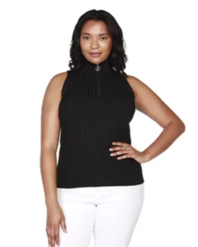 June Mock-Neck Zip Sweater | Black/Black/Silver