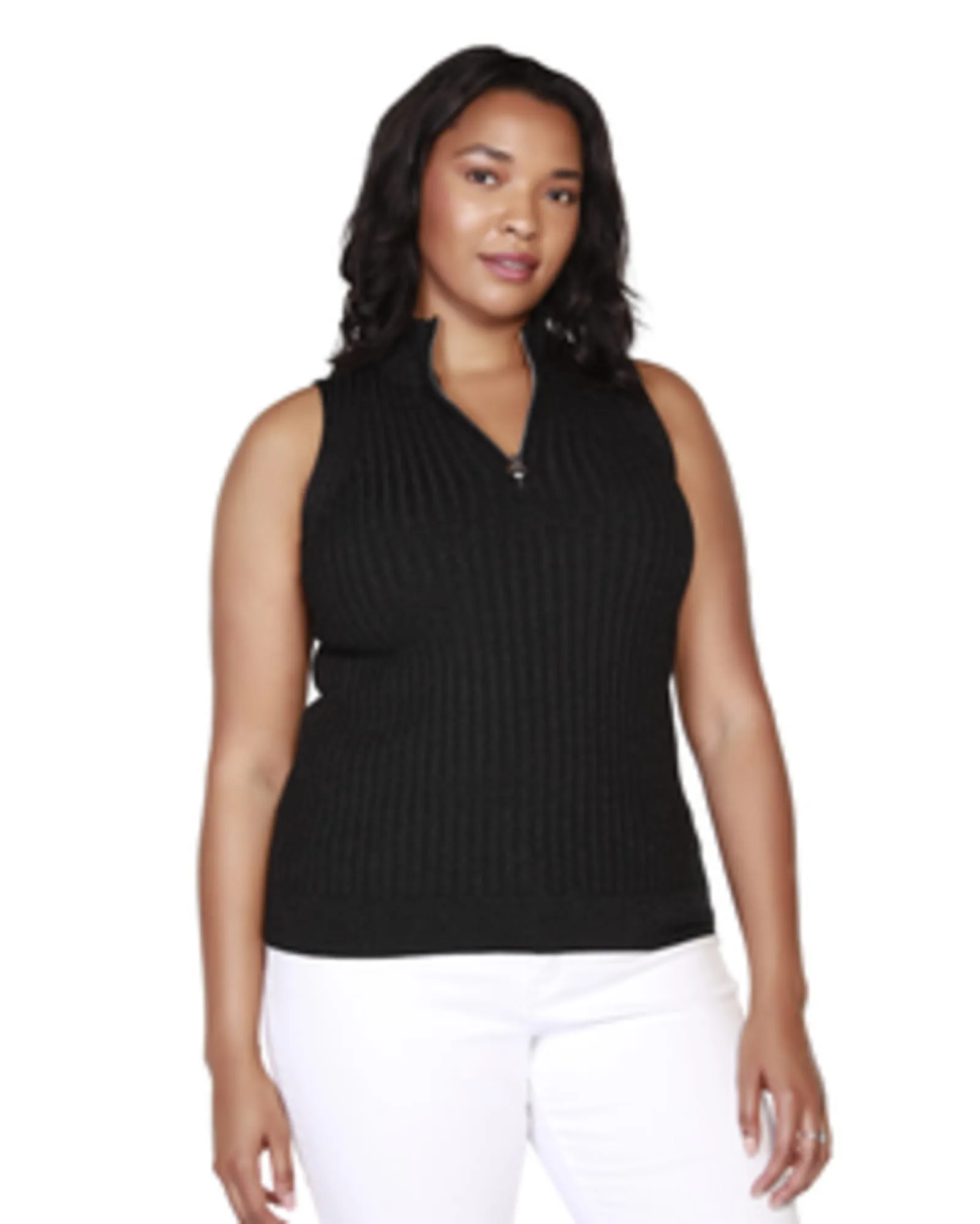 June Mock-Neck Zip Sweater | Black/Black/Silver