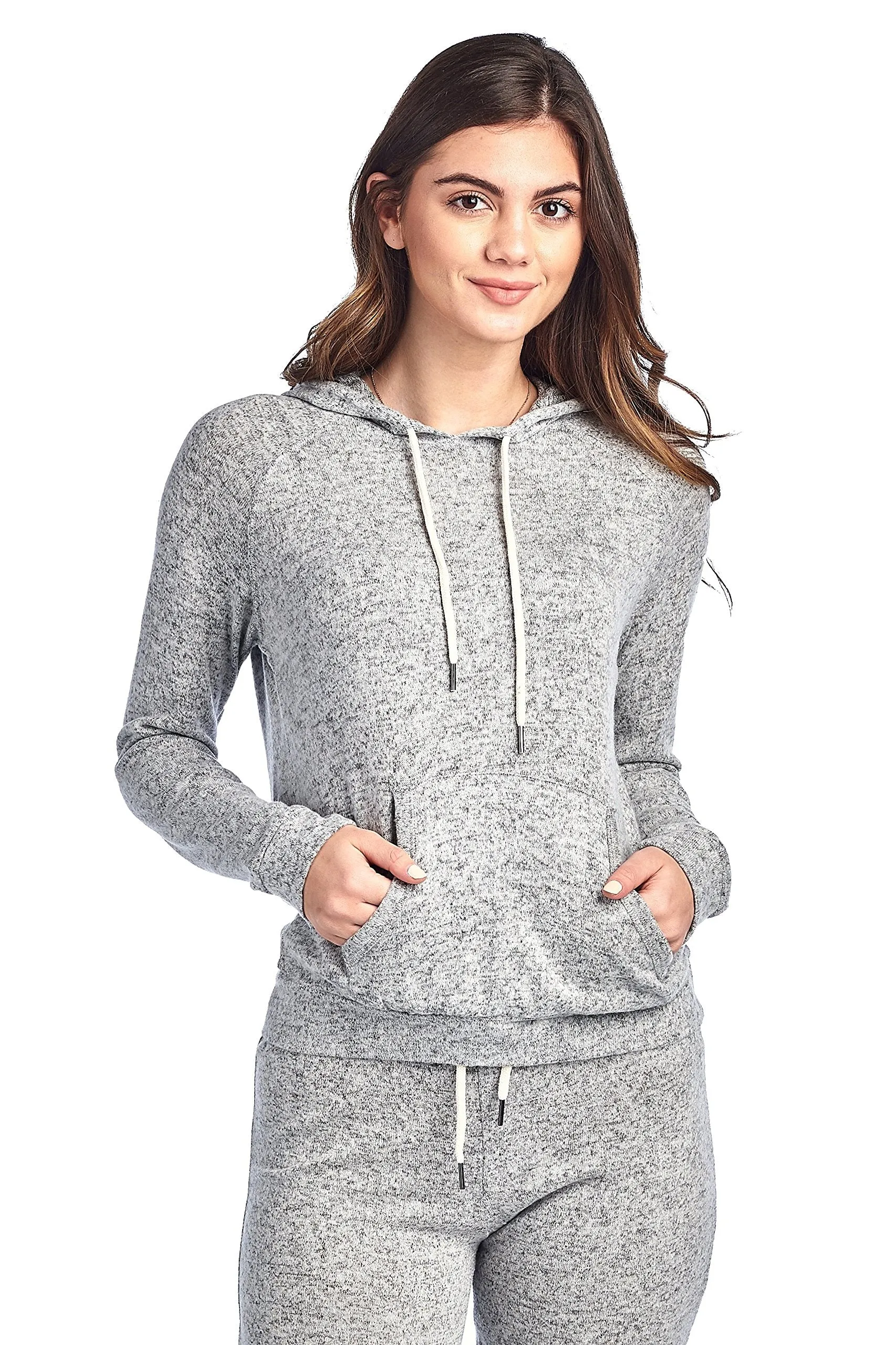 Khanomak Light Weight Long Sleeve Brushed Drawstring Hoodie Pullover Sweater Top