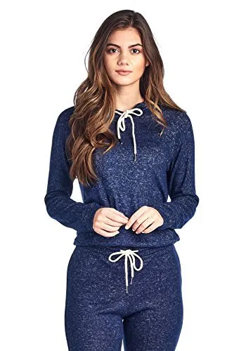 Khanomak Light Weight Long Sleeve Brushed Drawstring Hoodie Pullover Sweater Top