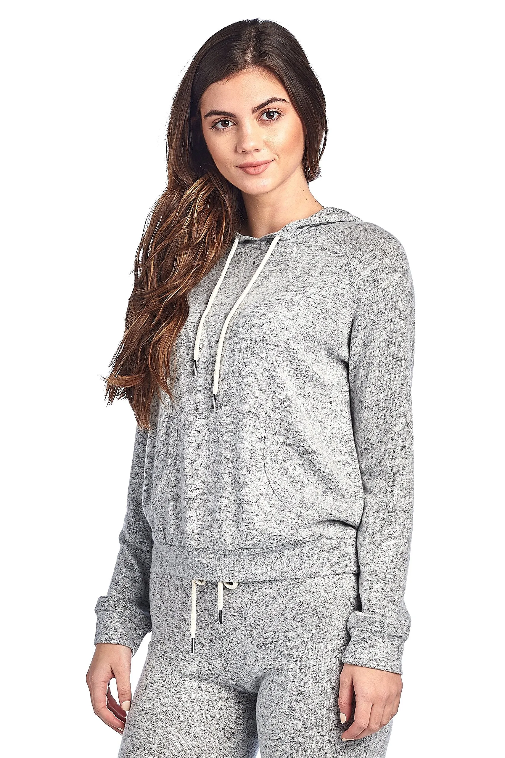 Khanomak Light Weight Long Sleeve Brushed Drawstring Hoodie Pullover Sweater Top