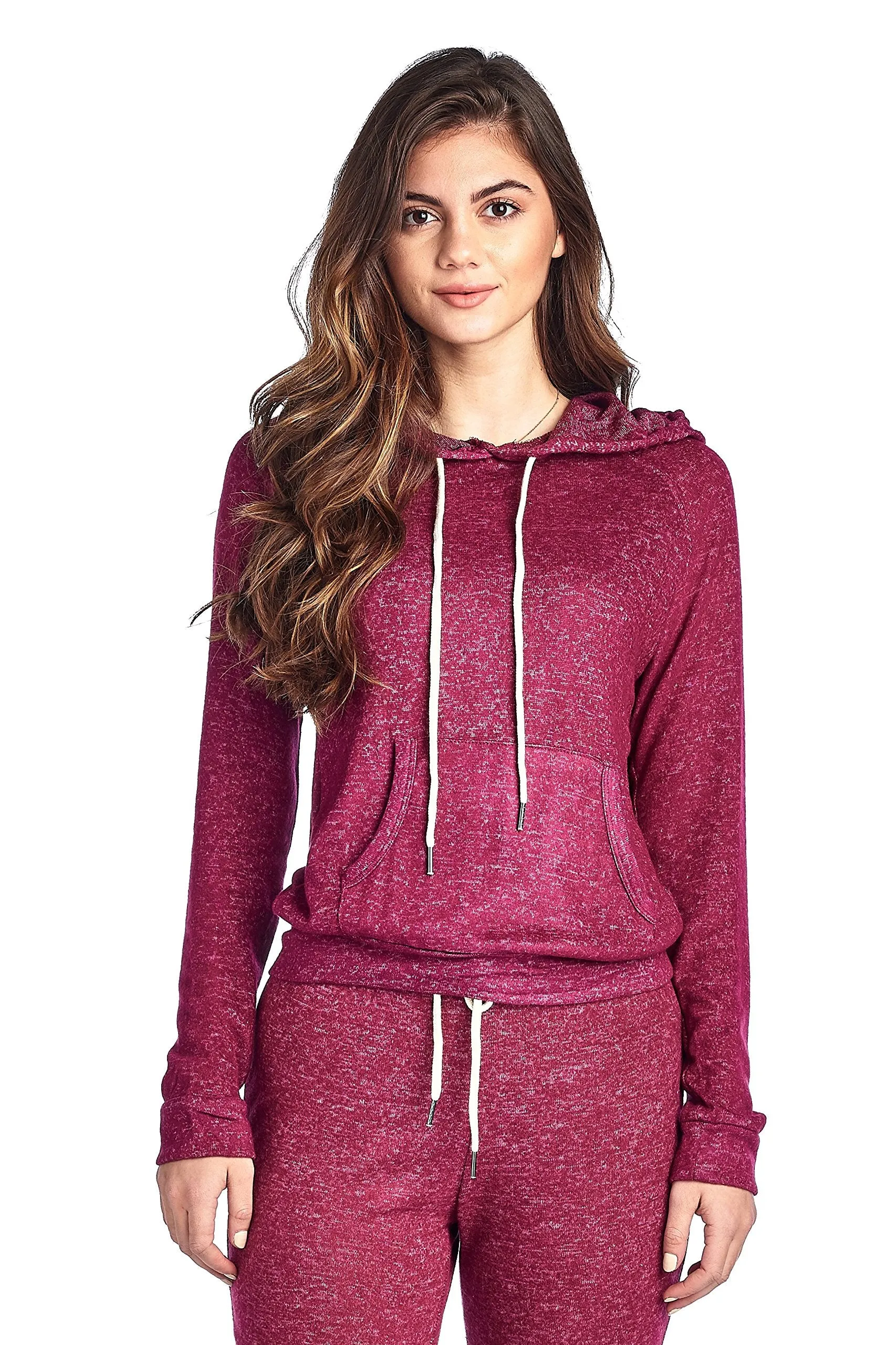 Khanomak Light Weight Long Sleeve Brushed Drawstring Hoodie Pullover Sweater Top