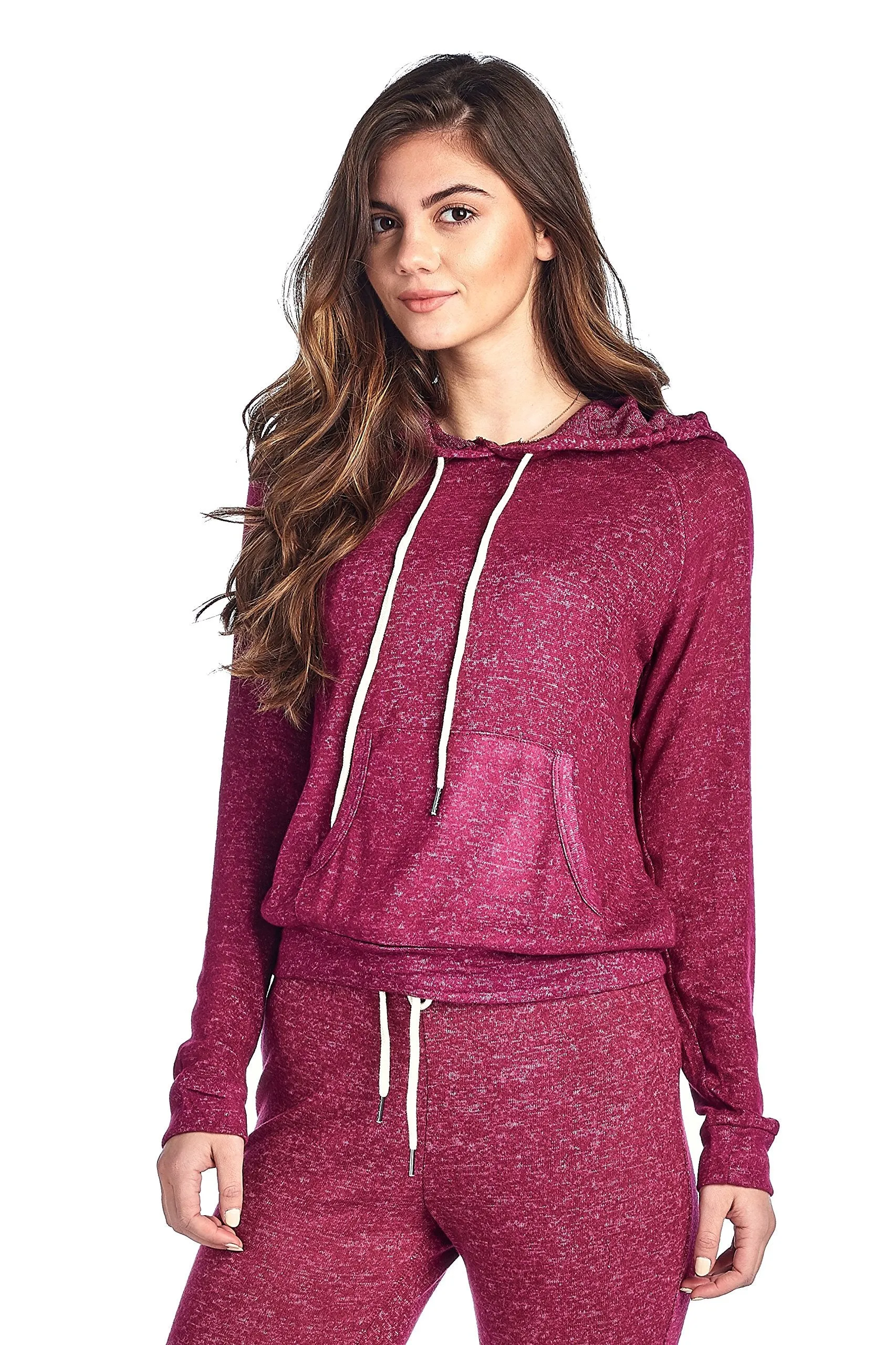 Khanomak Light Weight Long Sleeve Brushed Drawstring Hoodie Pullover Sweater Top