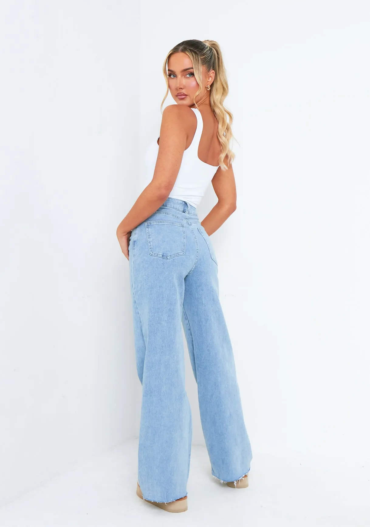 Kylie Light Wash Blue High Waist Wide Leg Jeans