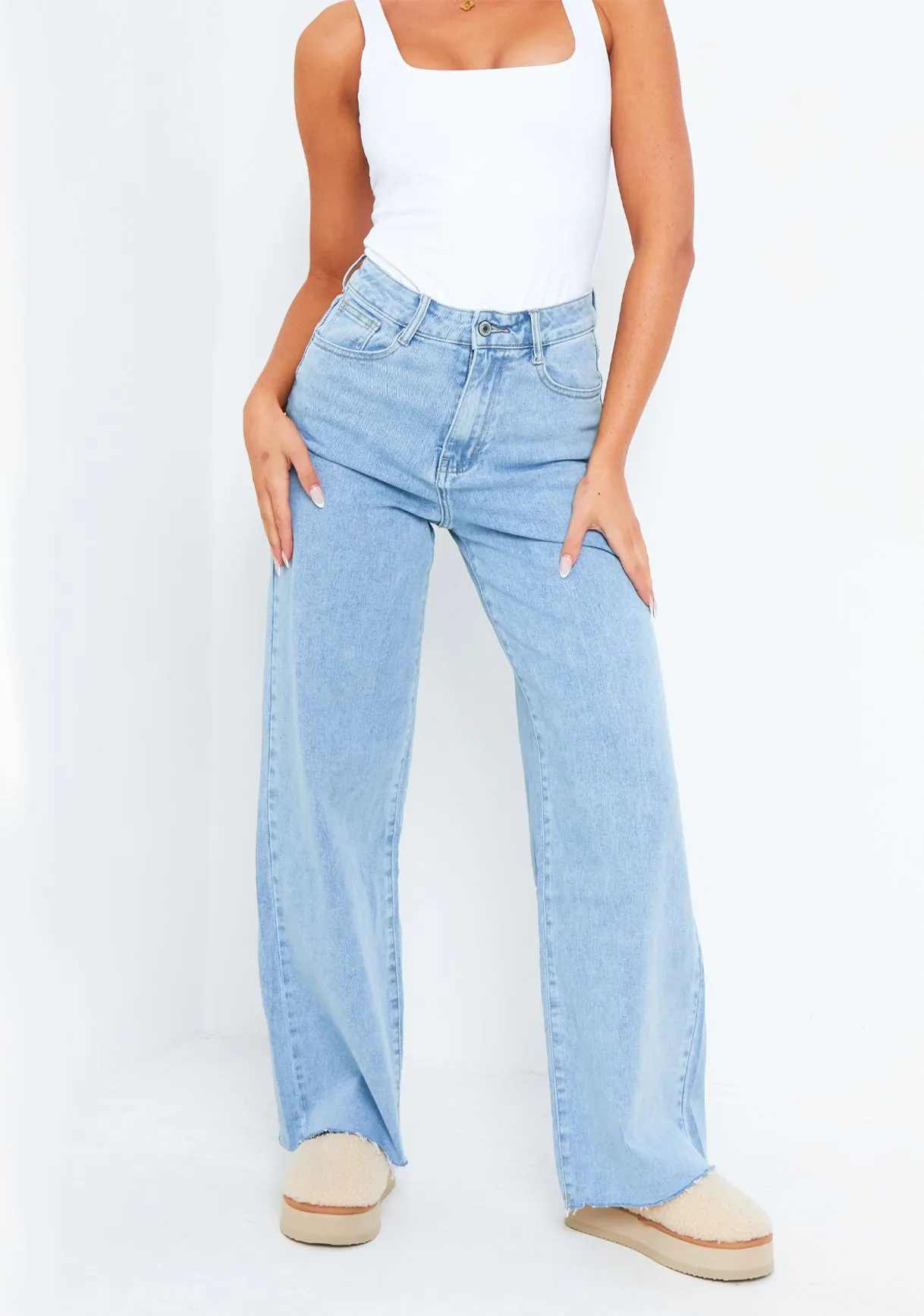 Kylie Light Wash Blue High Waist Wide Leg Jeans