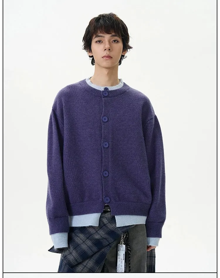 Layered Contrast Knit Cardigan