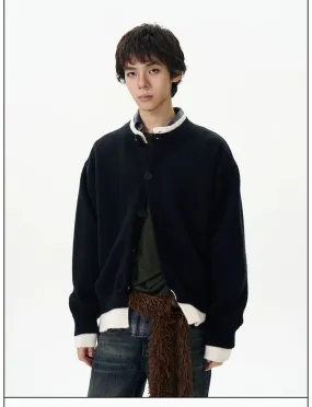 Layered Contrast Knit Cardigan