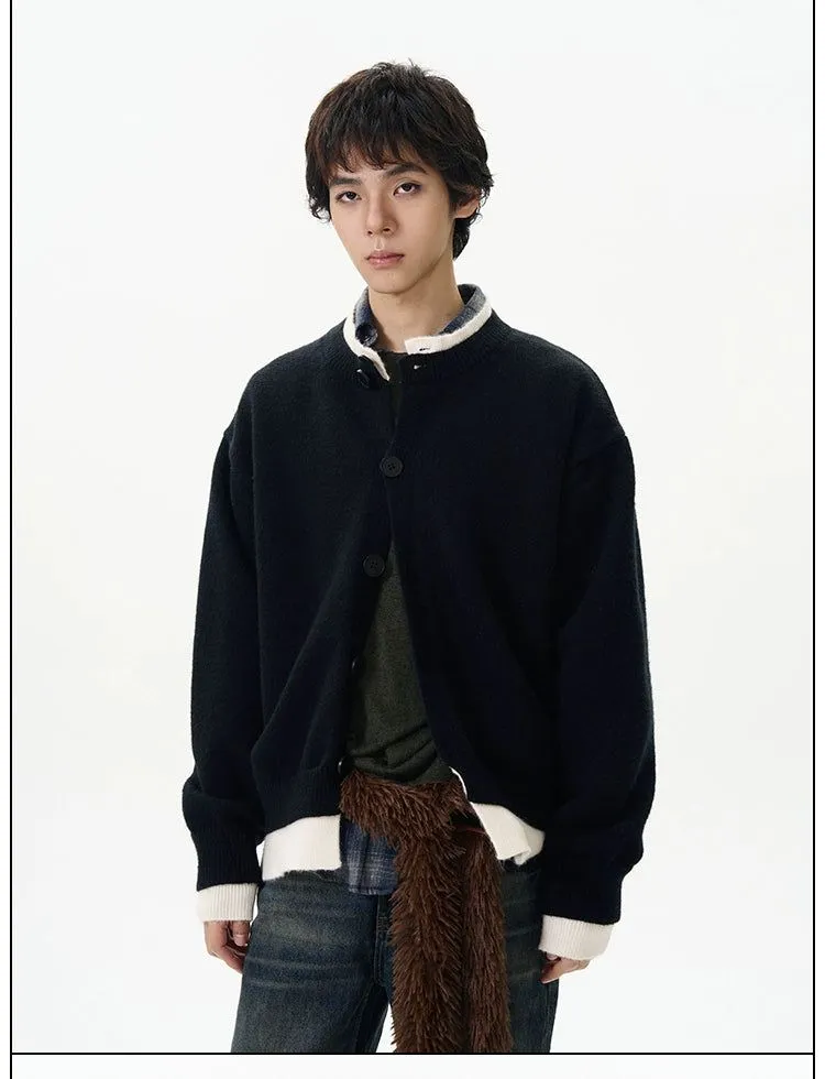 Layered Contrast Knit Cardigan
