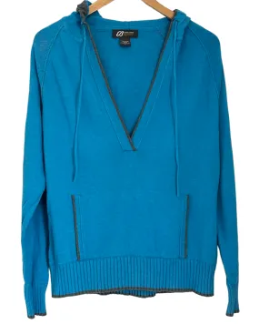 Light Summer Lagoon Hooded Split-Neck Sweater