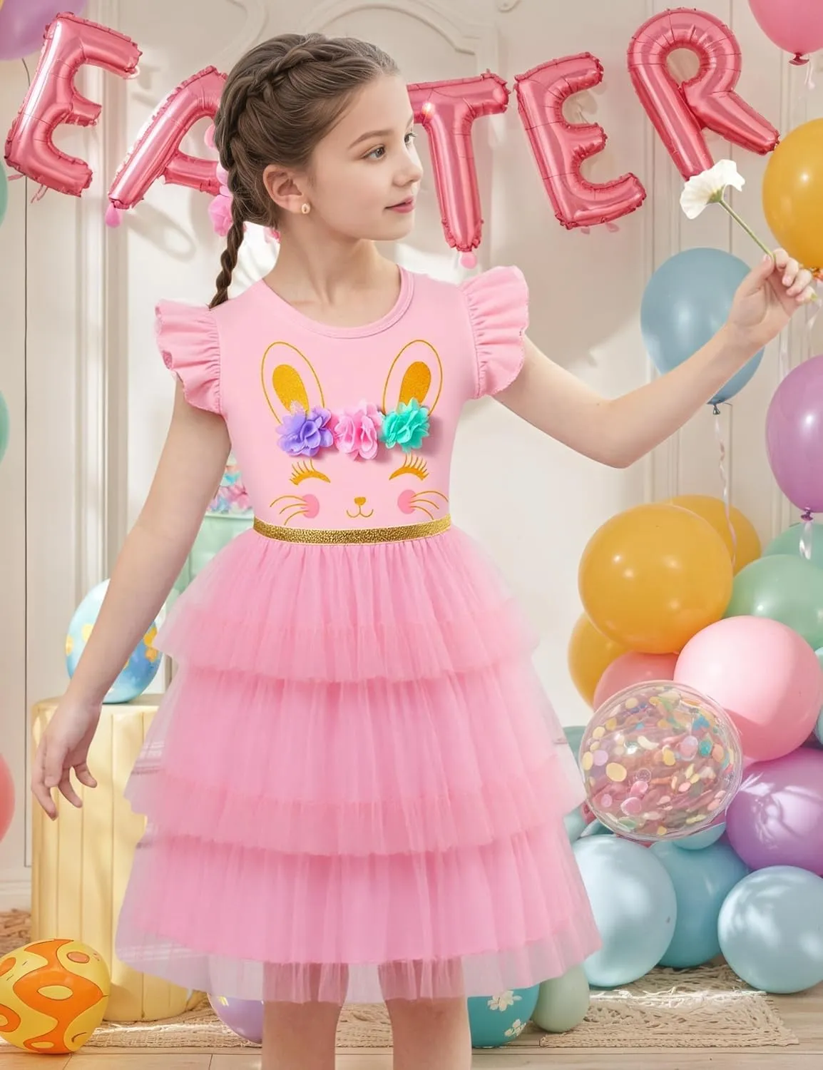 Little Girls Tulle Tutu Dress Toddler Summer Ruffle Sleeve Fluffy Tiered Dress Kids Birthday Party Outfits 2-7 Years