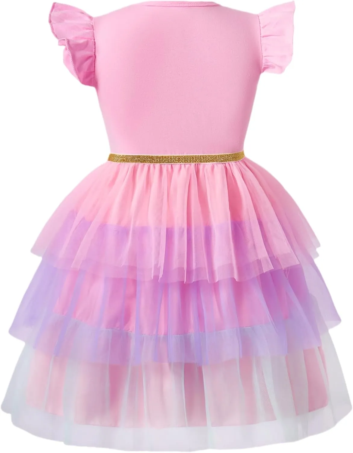 Little Girls Tulle Tutu Dress Toddler Summer Ruffle Sleeve Fluffy Tiered Dress Kids Birthday Party Outfits 2-7 Years