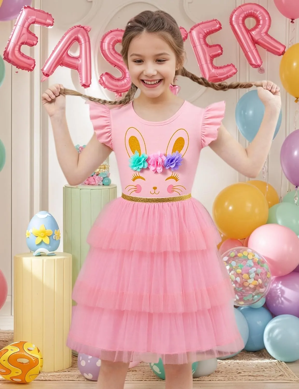 Little Girls Tulle Tutu Dress Toddler Summer Ruffle Sleeve Fluffy Tiered Dress Kids Birthday Party Outfits 2-7 Years