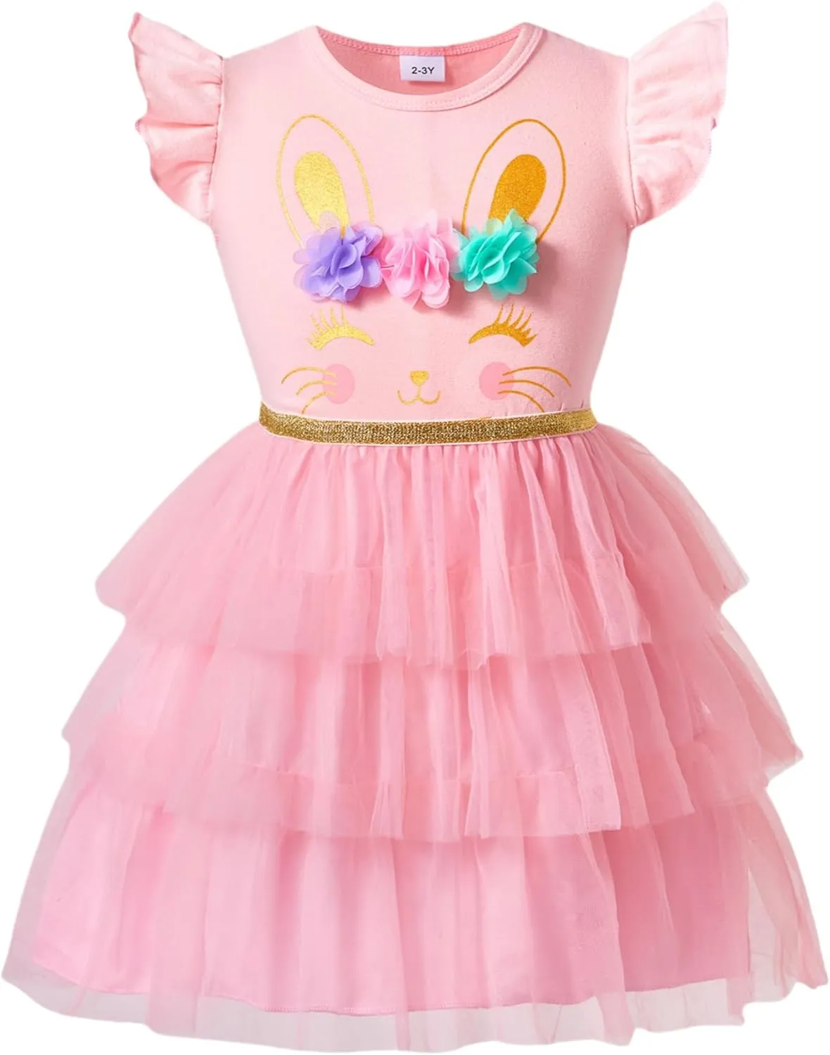 Little Girls Tulle Tutu Dress Toddler Summer Ruffle Sleeve Fluffy Tiered Dress Kids Birthday Party Outfits 2-7 Years