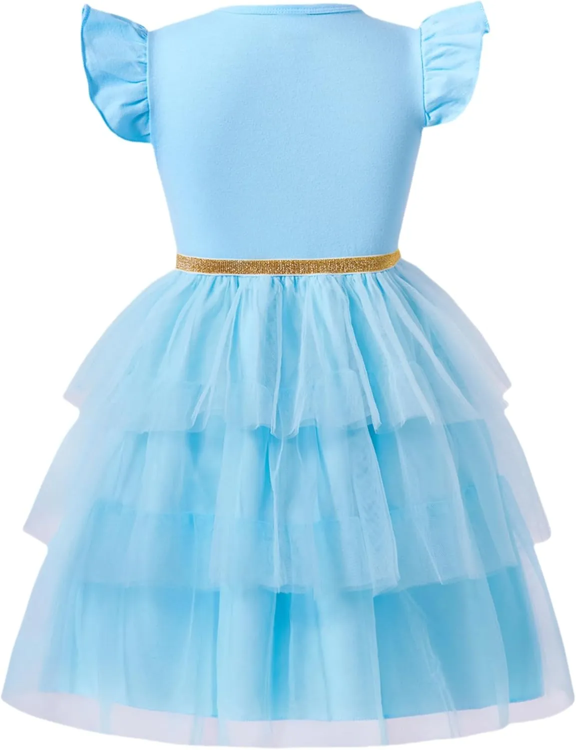Little Girls Tulle Tutu Dress Toddler Summer Ruffle Sleeve Fluffy Tiered Dress Kids Birthday Party Outfits 2-7 Years