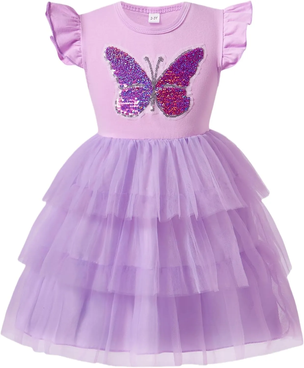 Little Girls Tulle Tutu Dress Toddler Summer Ruffle Sleeve Fluffy Tiered Dress Kids Birthday Party Outfits 2-7 Years