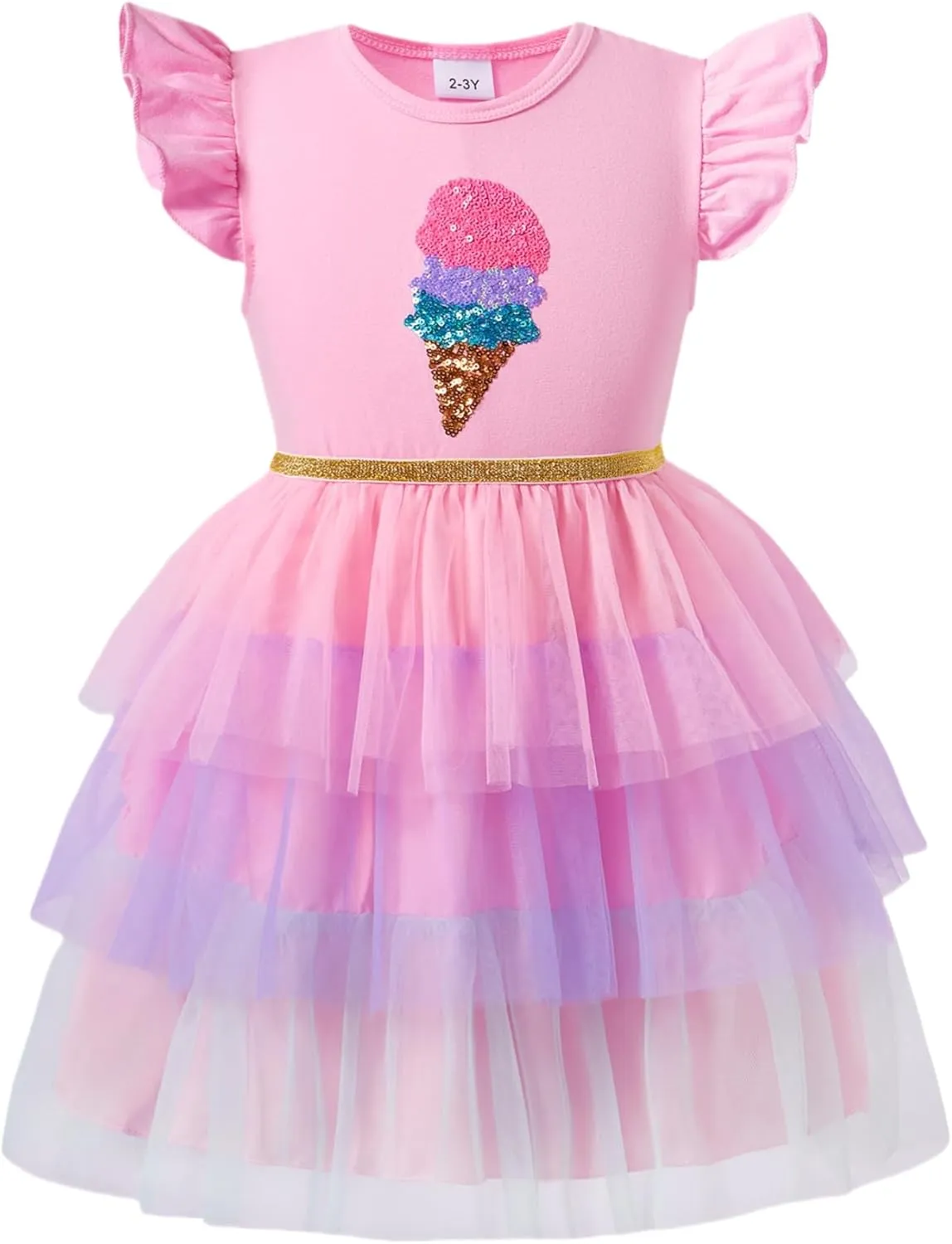 Little Girls Tulle Tutu Dress Toddler Summer Ruffle Sleeve Fluffy Tiered Dress Kids Birthday Party Outfits 2-7 Years