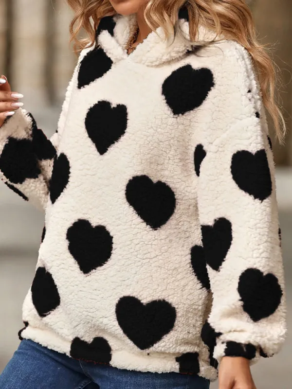 Loose Plush Hooded Love Print Sweatshirt