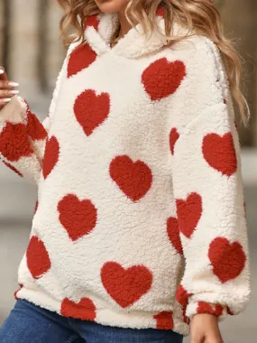 Loose Plush Hooded Love Print Sweatshirt
