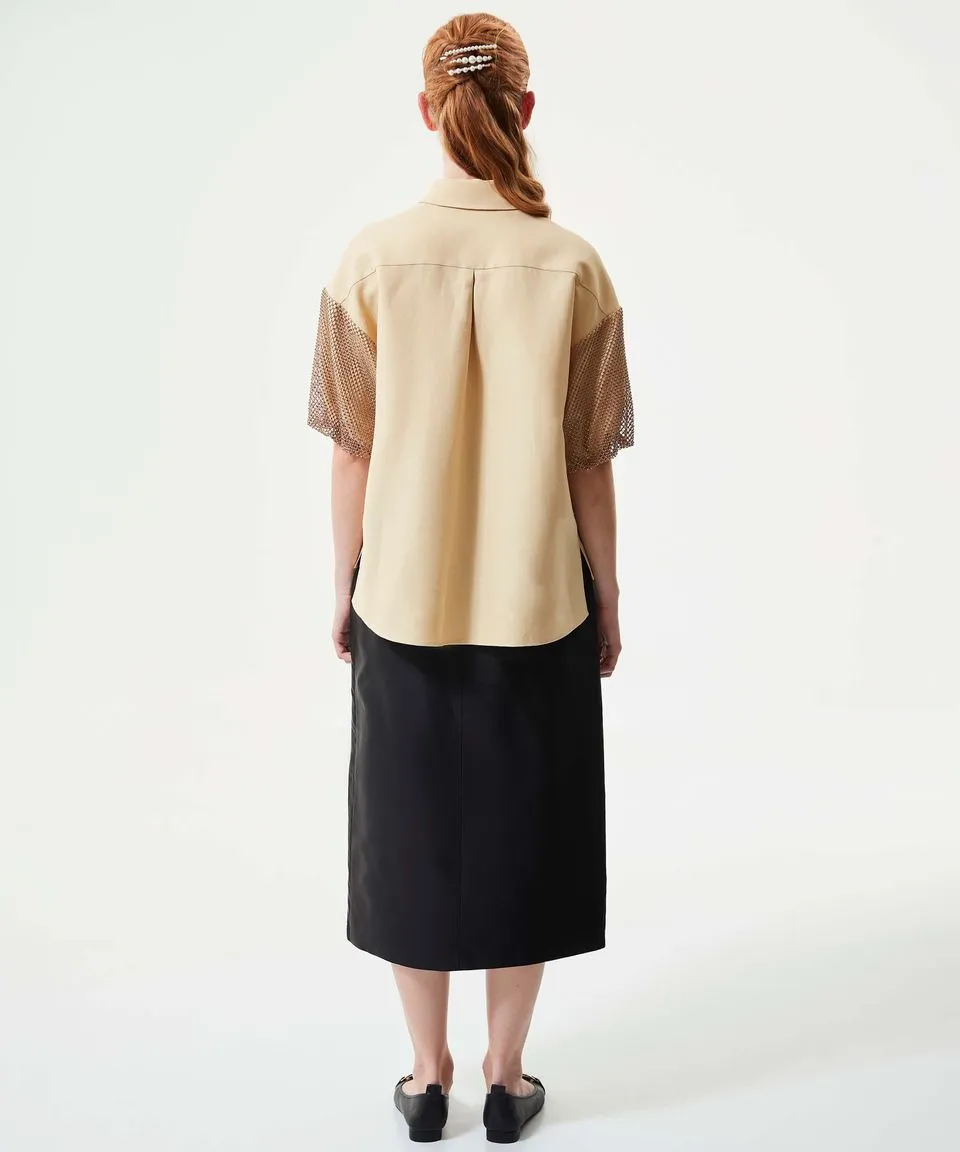Machka Classic Crystal Stone Blouse Beige