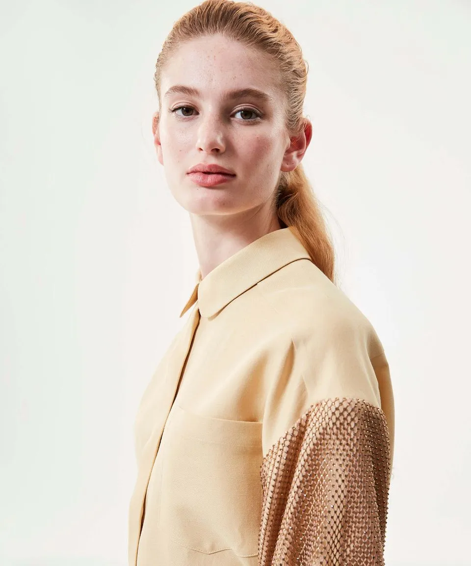 Machka Classic Crystal Stone Blouse Beige