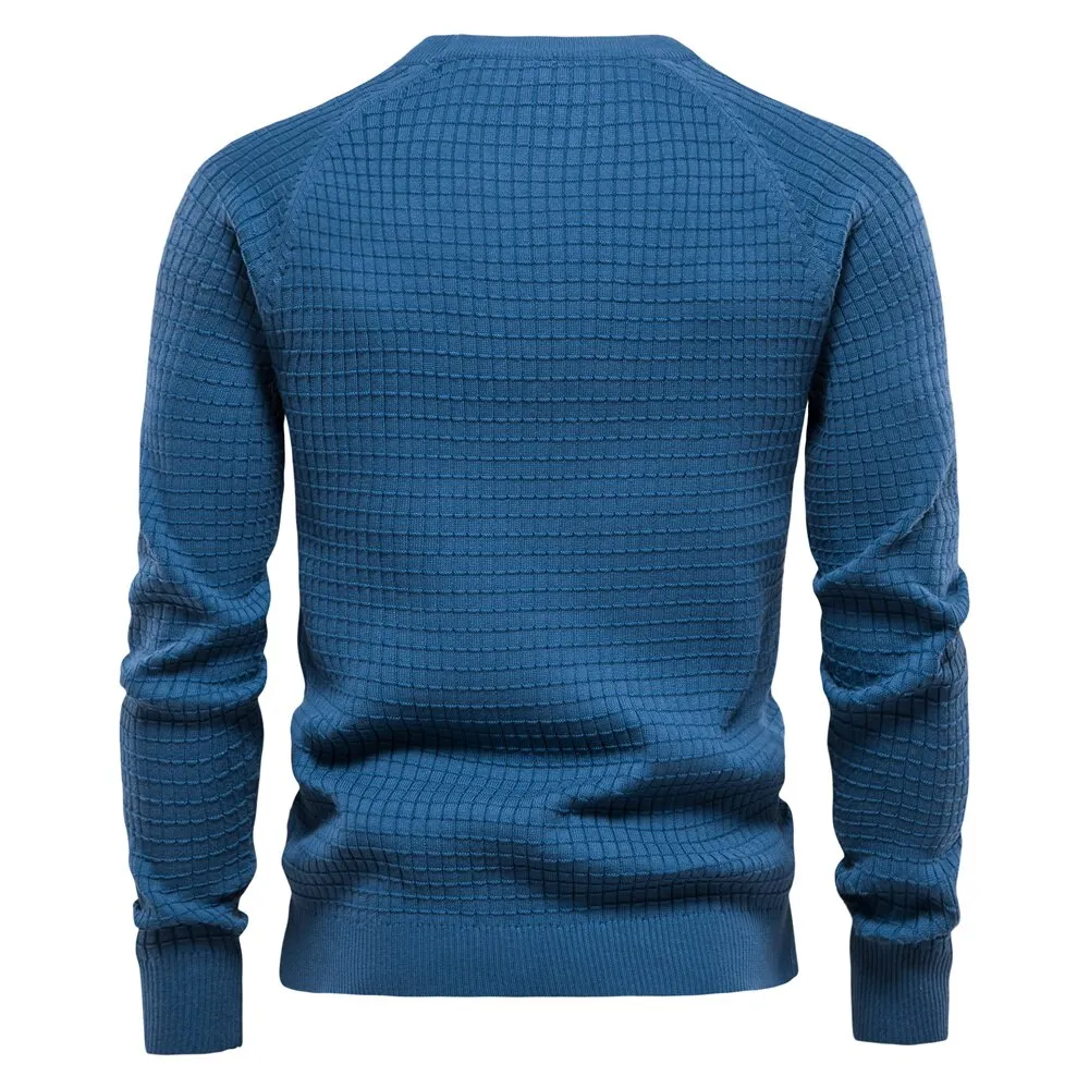 Men Plaid Cotton O-Neck Sweater