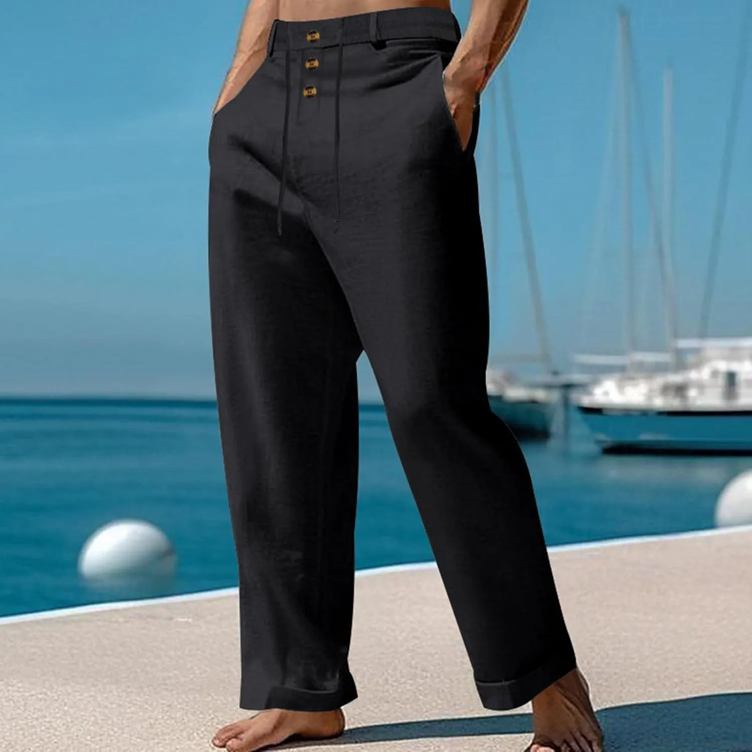 Men's Baggy Wide Leg Pants Summer Elastic Waist Trendy Breathable Leisure Style Summer Comfy Fashion Trousers