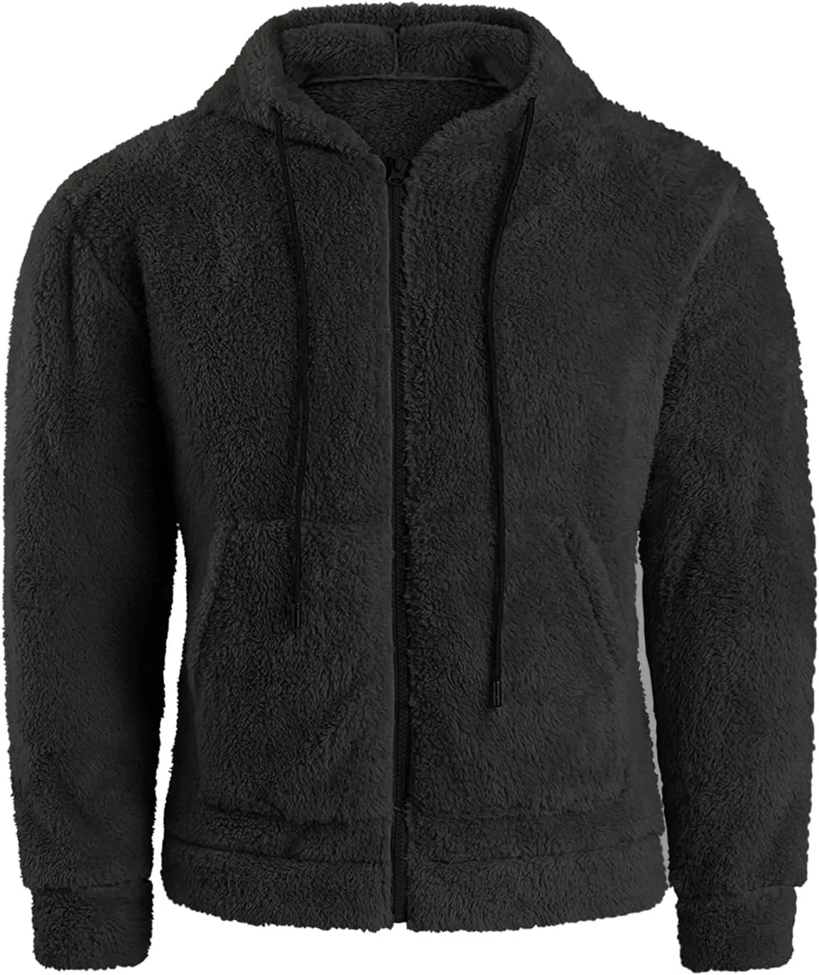 Mens Fuzzy Sherpa Jacket Hoodie Fluffy Fleece Open Front Cardigan Full Zip Up Soft Coat Fall Outwear with Pockets