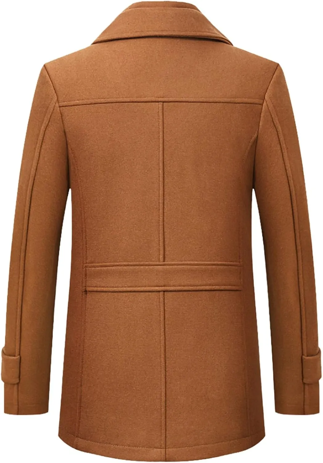 Men's Wool Blend Pea Coat Gentle Layered Collar Single Breasted Quilted Lined Jacket Winter Warm Business Coat