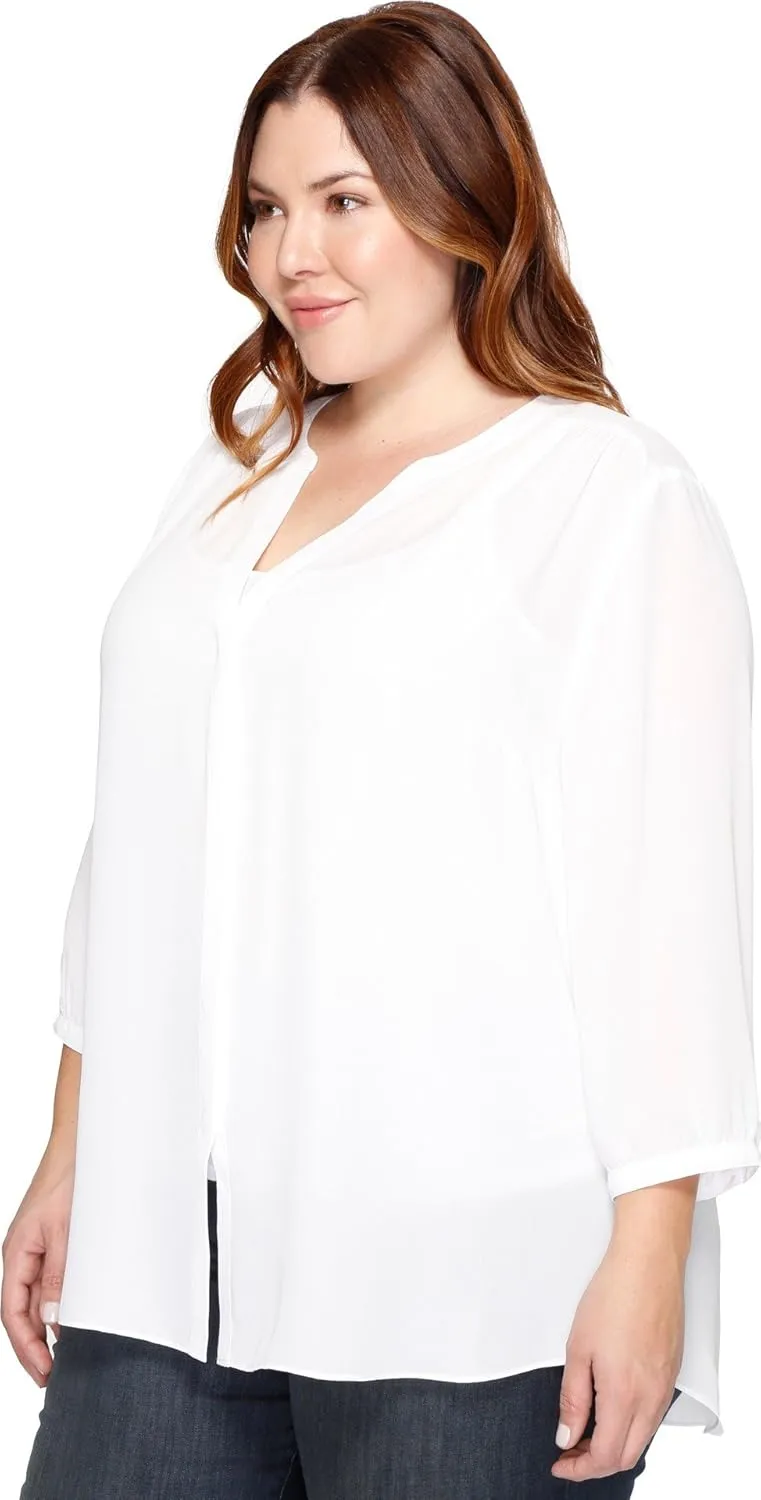 NYDJ Women’s Three-Quarter Sleeve Pintuck Blouse | Classic Lightweight Top