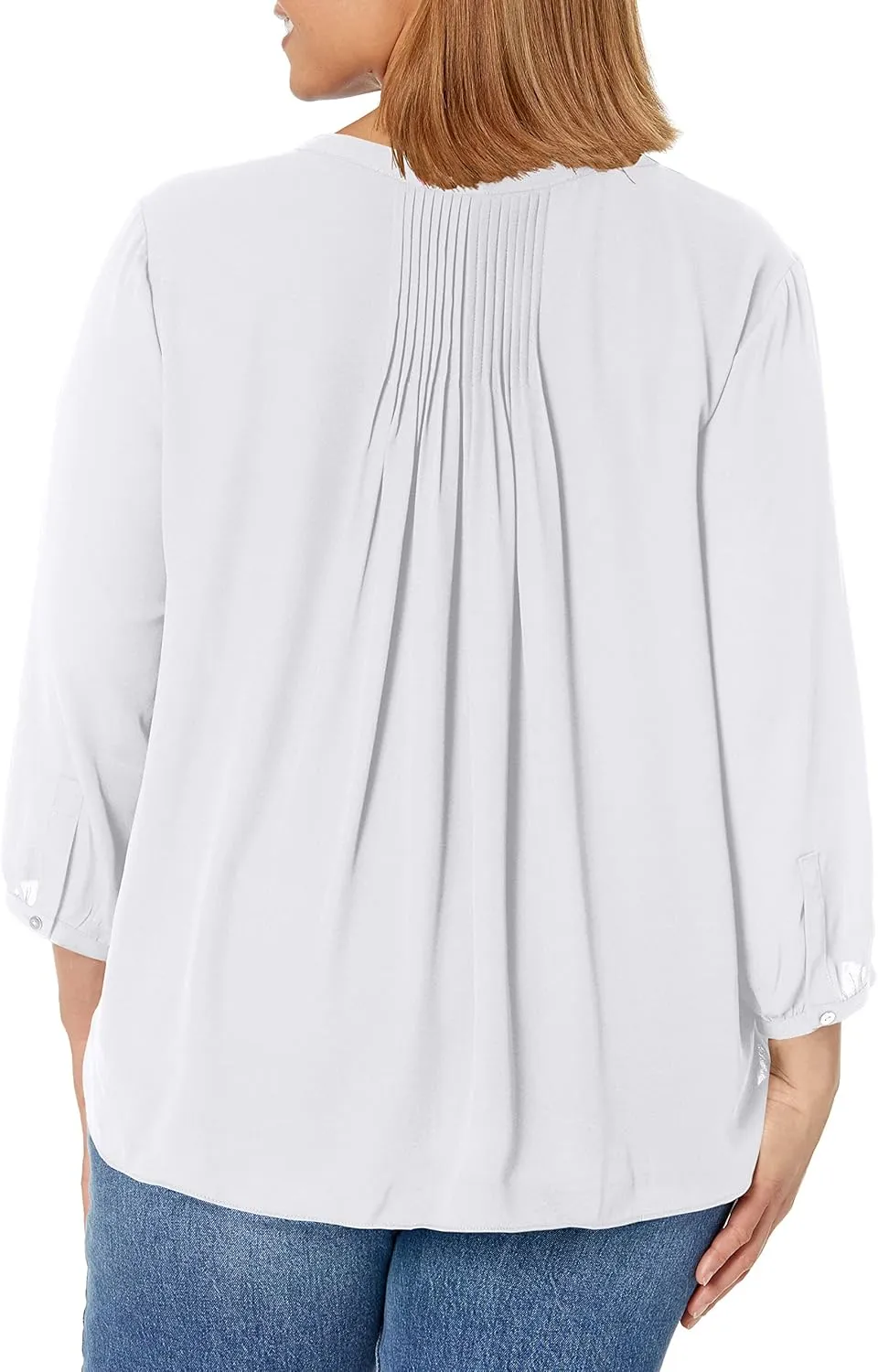 NYDJ Women’s Three-Quarter Sleeve Pintuck Blouse | Classic Lightweight Top