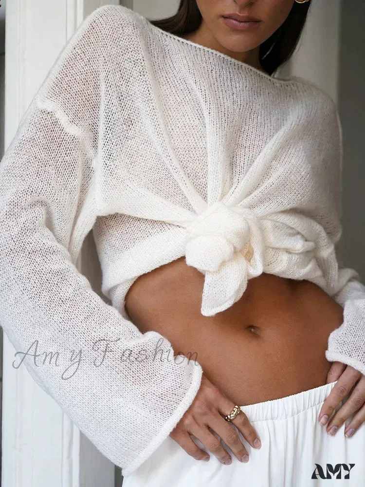Oversize Thin Knitted Trumpet Long Sleeve Loose Transparent Summer Sweater