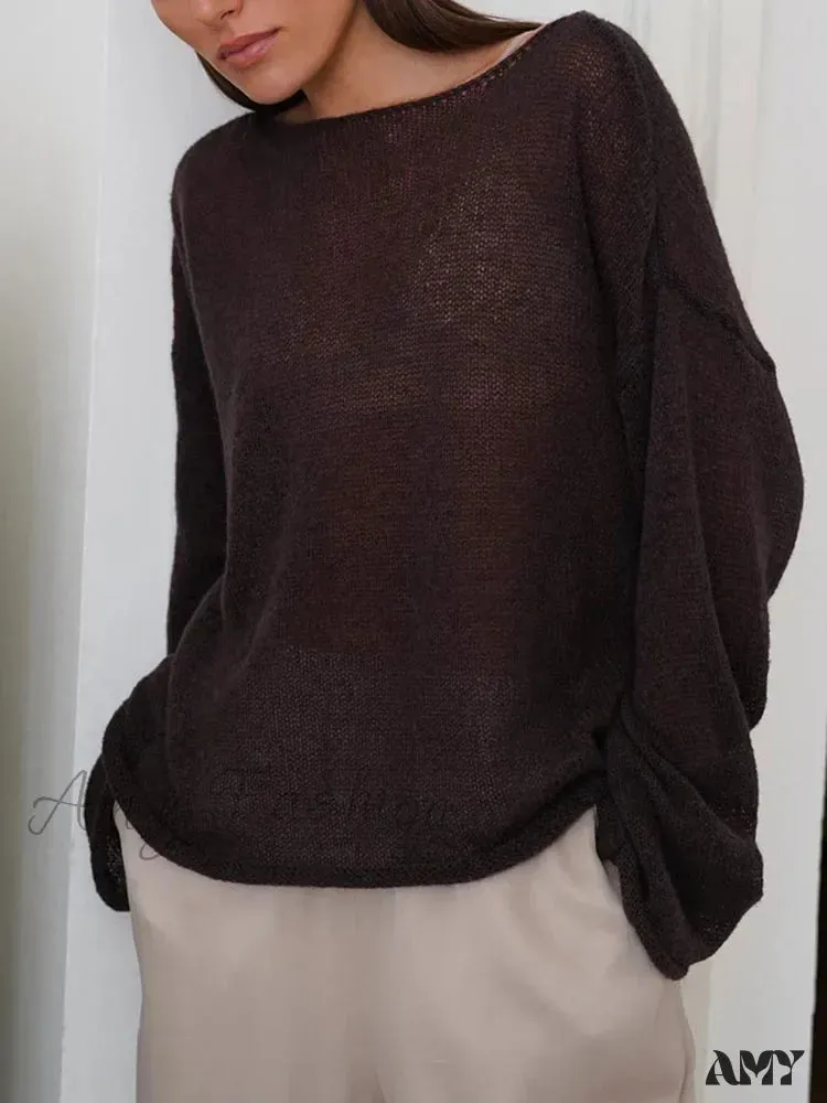 Oversize Thin Knitted Trumpet Long Sleeve Loose Transparent Summer Sweater