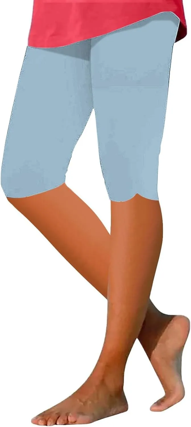 Plus Size Leggings Printed Stretch High Waist Elastic Cropped Pants Resort Beach Leggings Leggings with Pockets