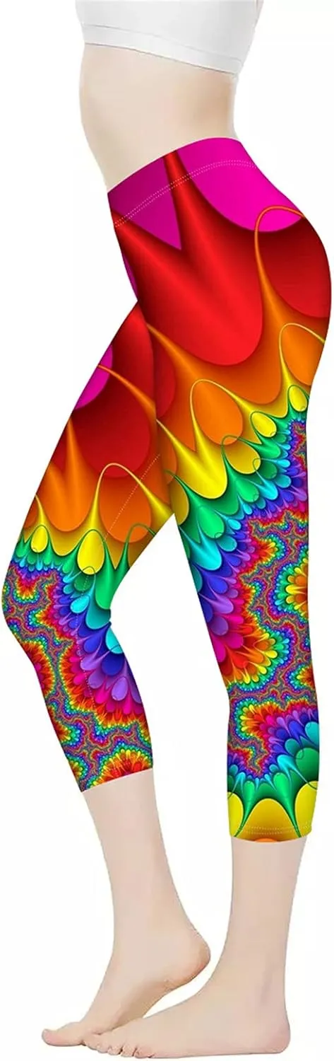 Poceacles Womens Capri Yoga Leggings, Butt Lift High Waisted Tummy Control Leggings Sports Workout Stretchy Yoga Pants