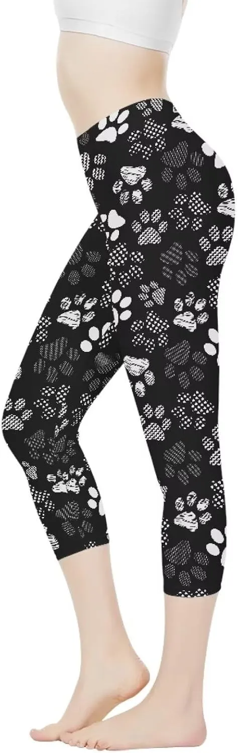 Poceacles Womens Capri Yoga Leggings, Butt Lift High Waisted Tummy Control Leggings Sports Workout Stretchy Yoga Pants