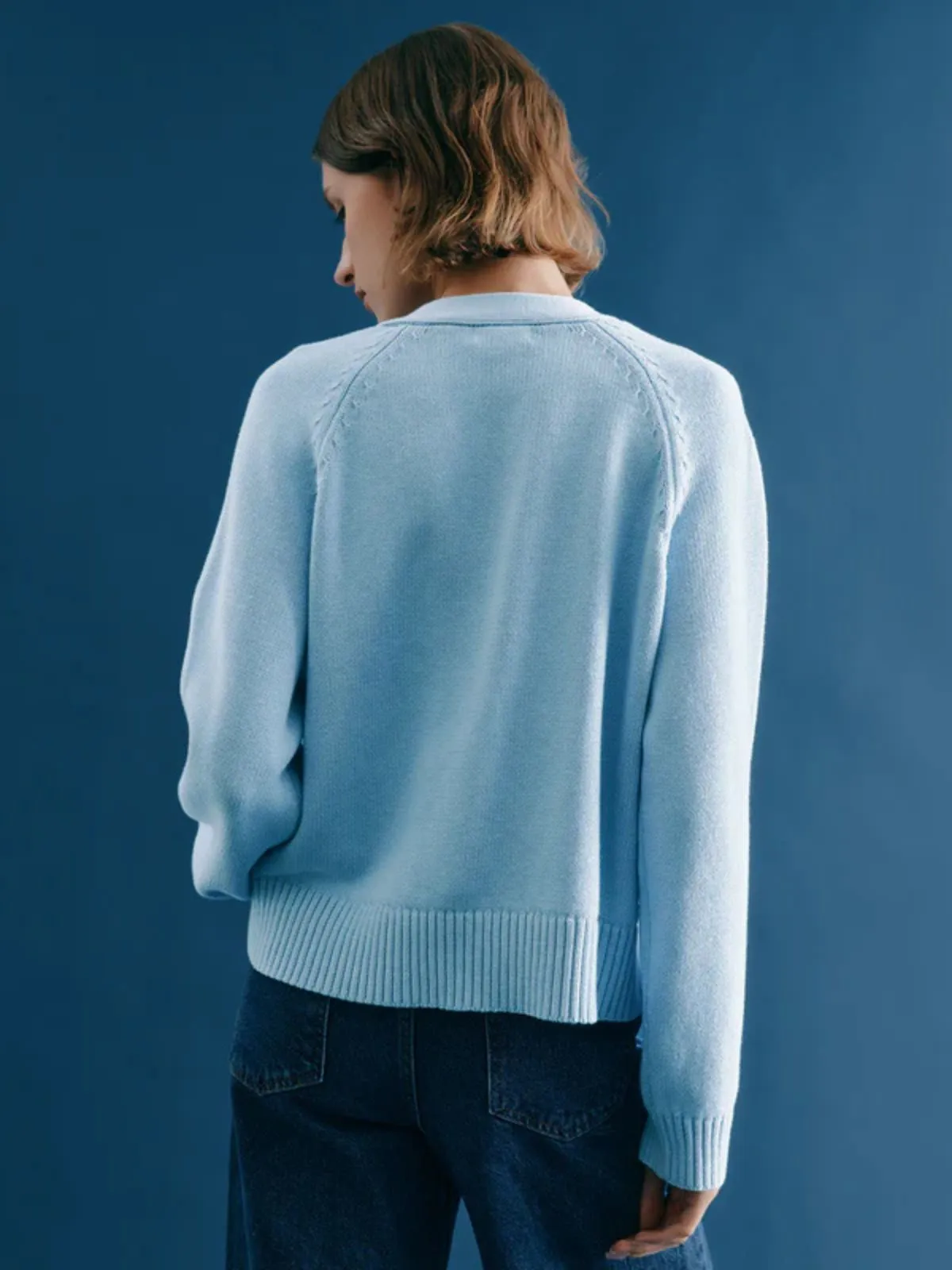 Relaxed V Neck Cardigan - Light Blue
