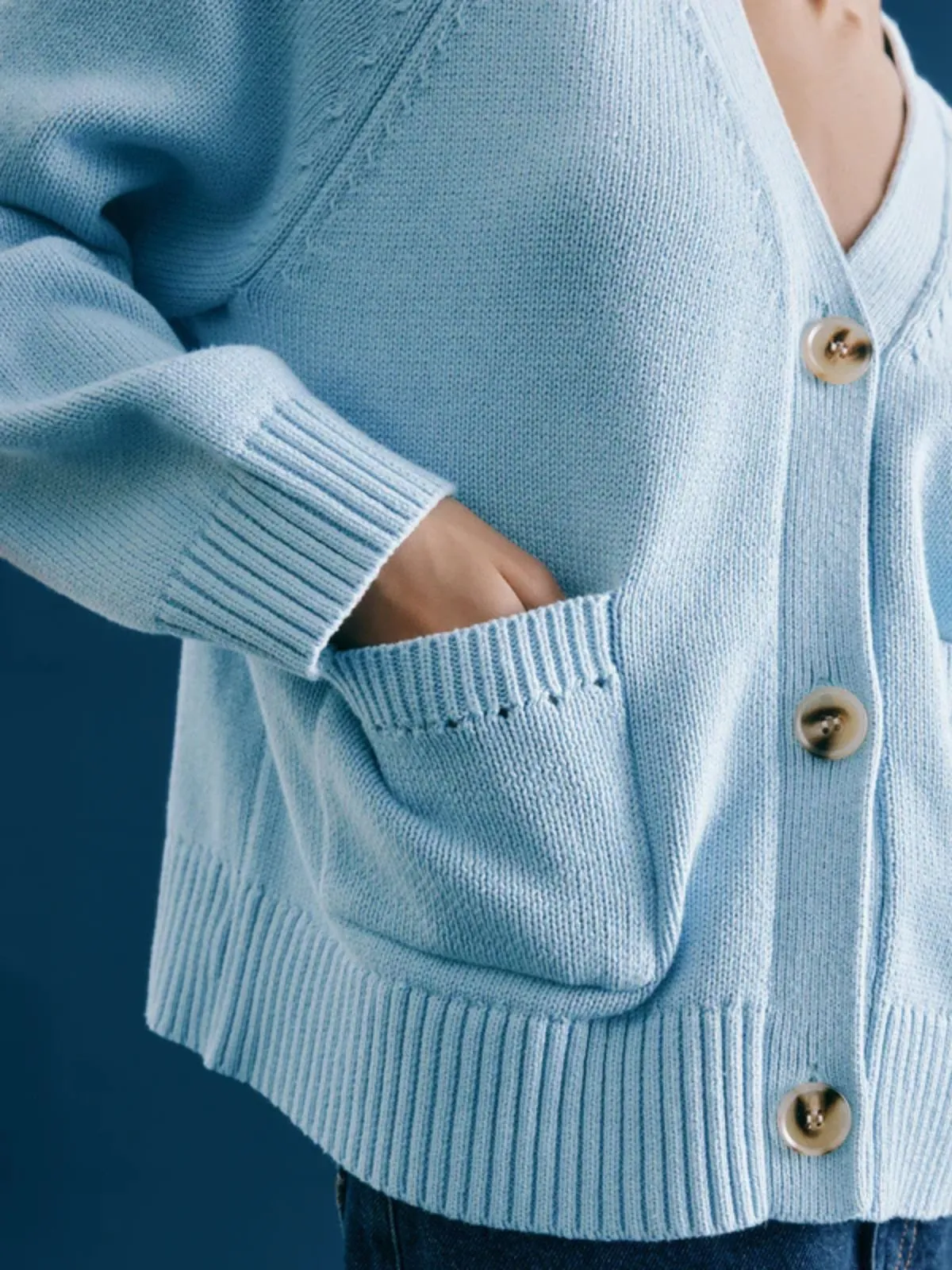 Relaxed V Neck Cardigan - Light Blue