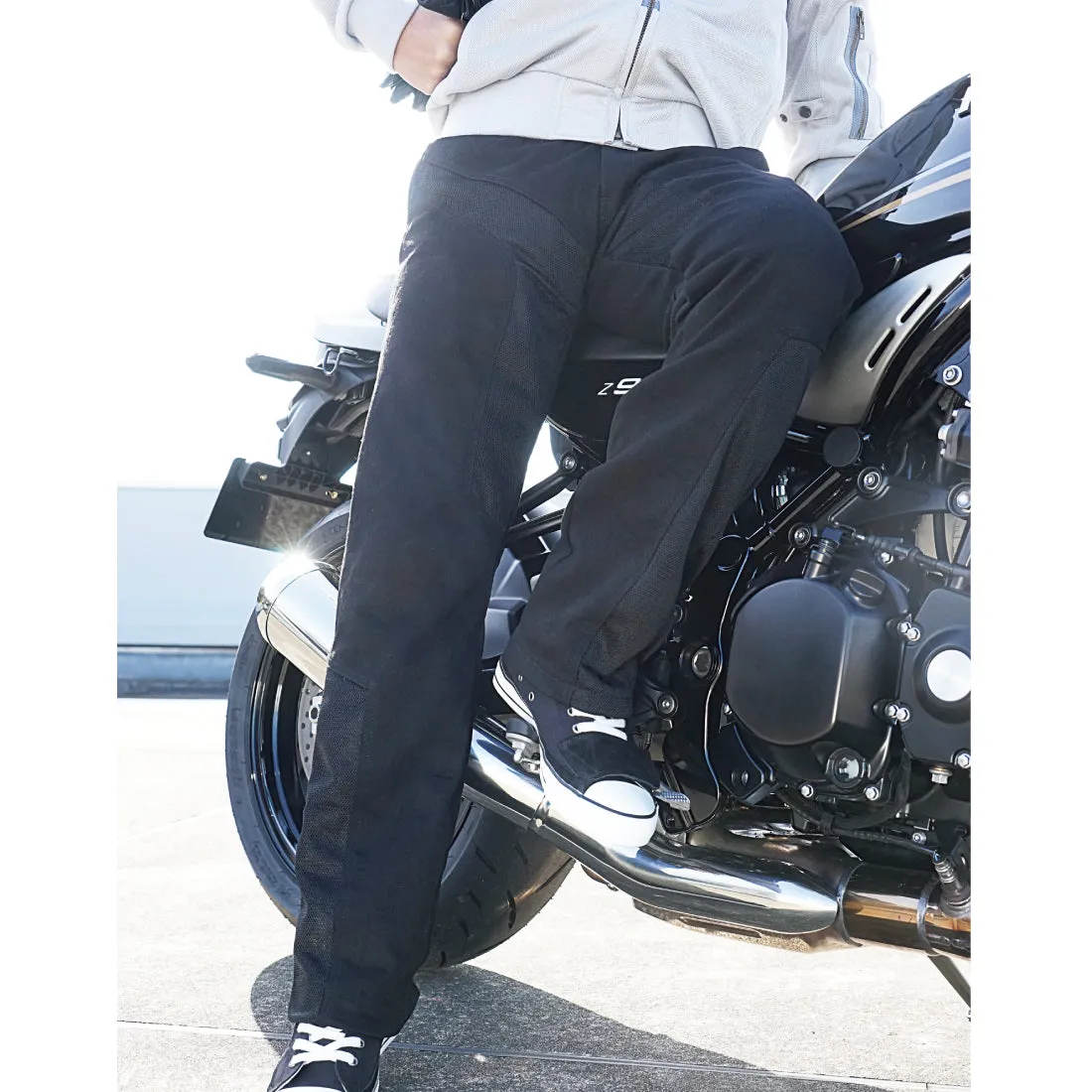 ROUGH AND ROAD HALF MESH STRETCH BLACK DENIM PANTS LF[RR7509LF]