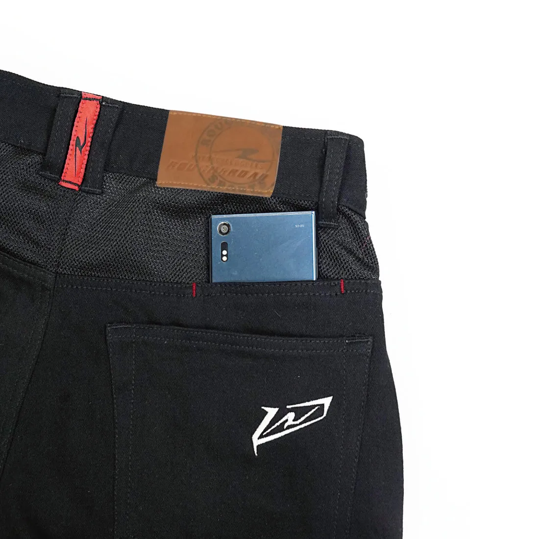 ROUGH AND ROAD HALF MESH STRETCH BLACK DENIM PANTS LF[RR7509LF]